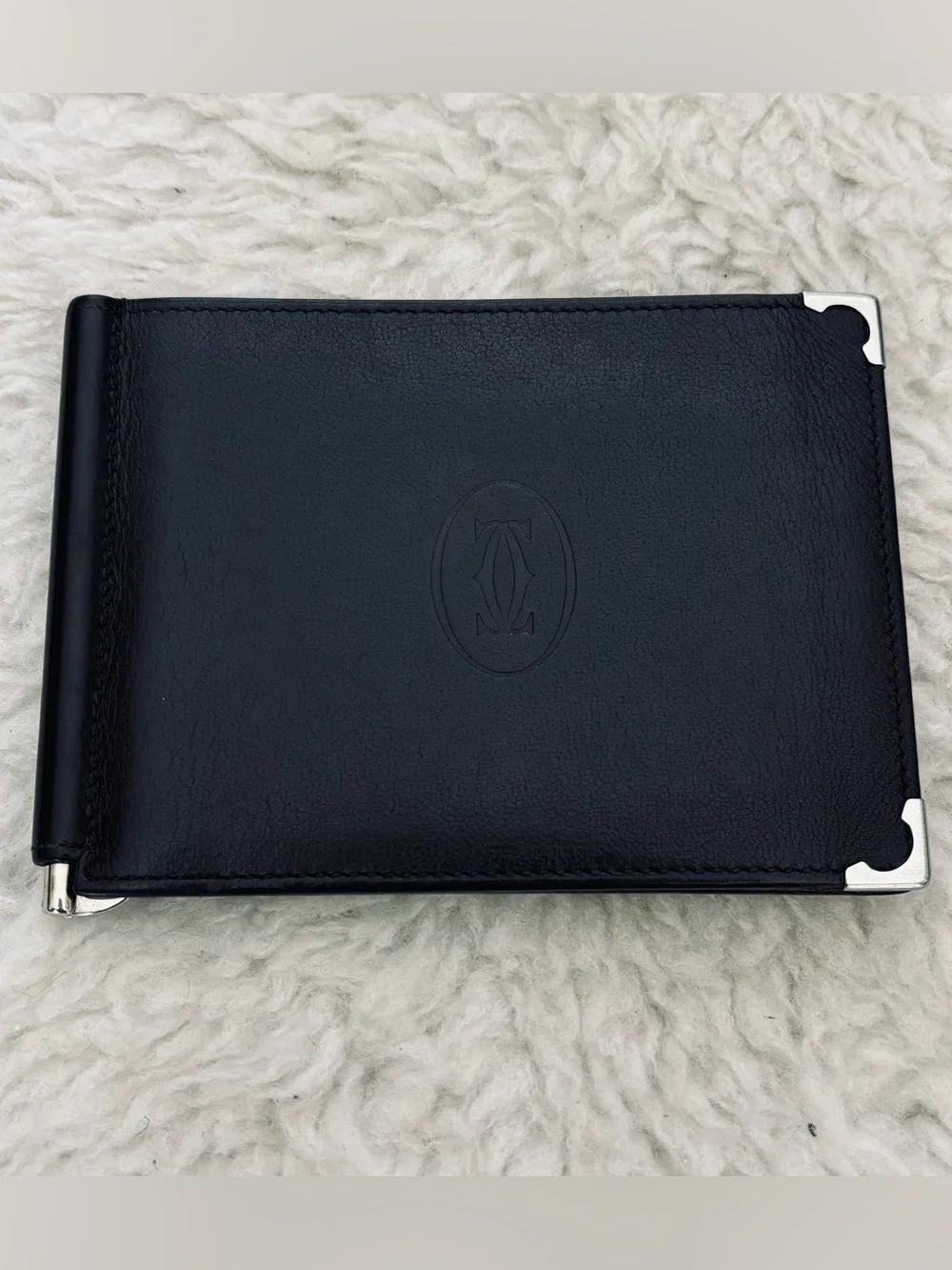 Cartier Black/Bordeaux Leather Cards Bills Clip Folded Wallet